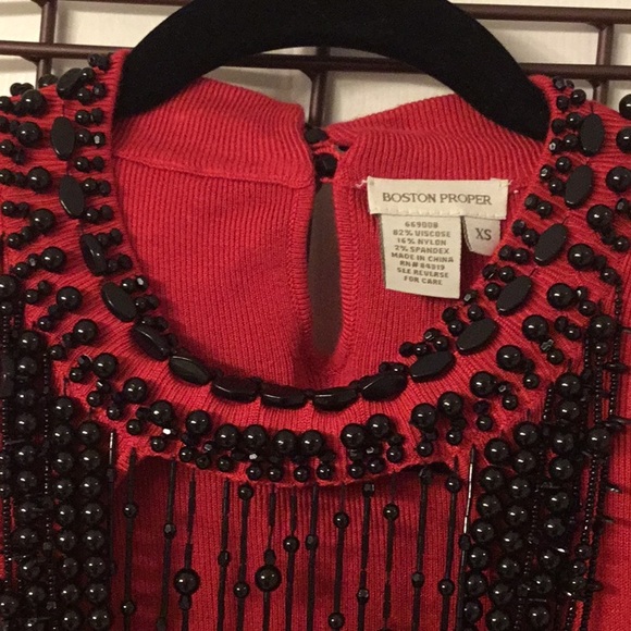 Boston Proper Red Sweater w/ Black Embellishments - Picture 5 of 9